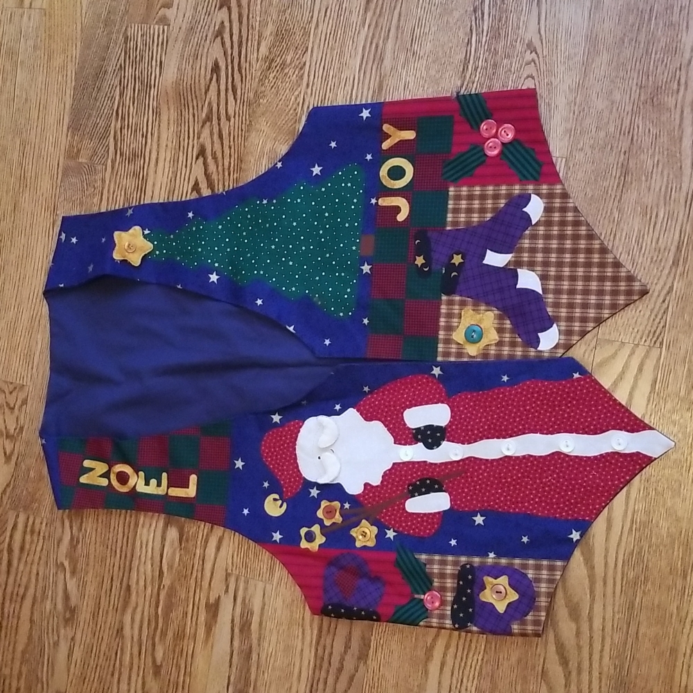 (L) Handmade Festive Holiday Themed Lightweight Vest Embellished Graphic